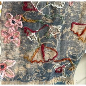 Asian Eye 100% Wool Hand Embroidered Scarf 76"x13" Artisan Earthy Boho Art Brown